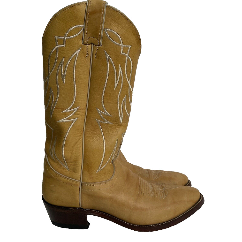 Justin Classic Leather Women's Boots Size 8 D Tan Western Cowgirl Brown Stitched